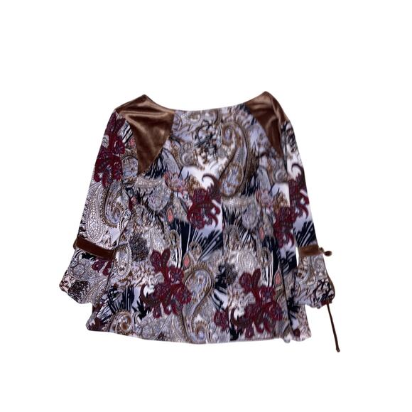 Y2K Floral Paisley Velvet Tie-Front Blouse Women’s Size Small Vintage Boho Retro - Picture 2 of 6